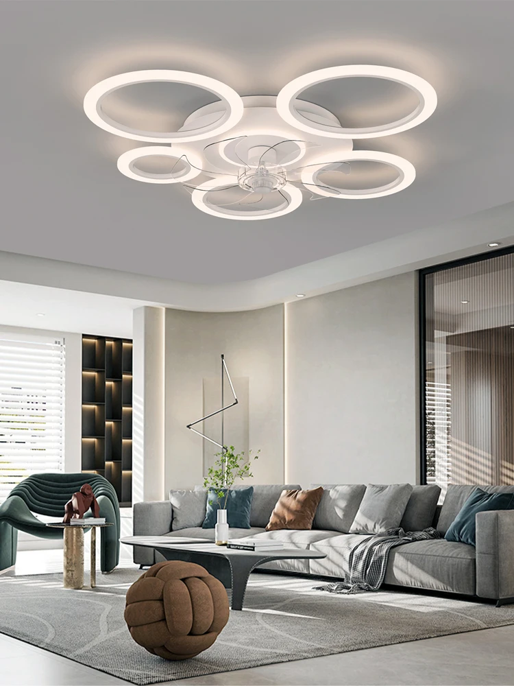 Modern white minimalist circle fan light simple living room ceiling fan smart control ceiling fan light. 5