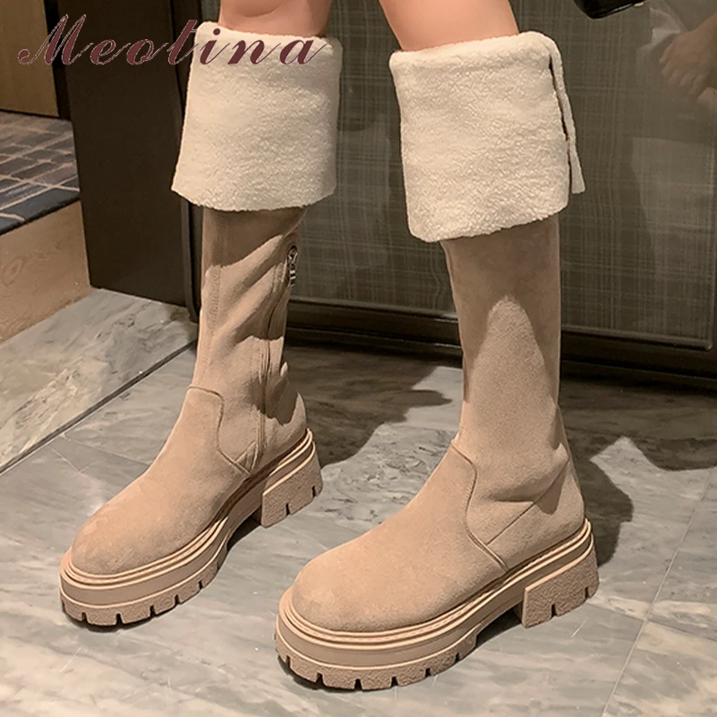 

Meotina Women Over-the-Knee Long Boots Round Toe Platform Thick High Heels Zipper Buckle Gogo Boots Lady Fashion Shoes Winter 40