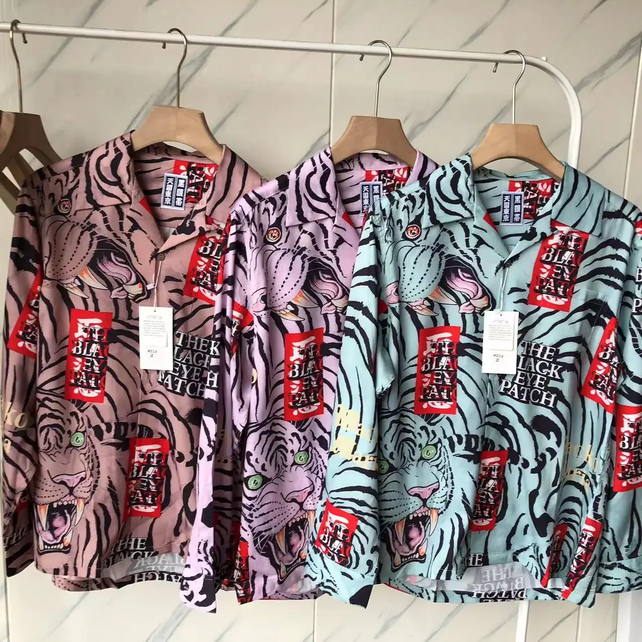 

23SS New New WACKO MARIA Full Printing Tiger Hawaiian Long Sleeve Shirt Men Women Summer 2023fw Shirts Kanye West