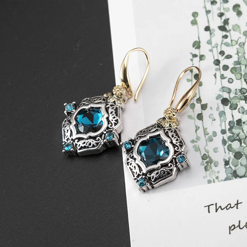 Silver Blue Stone Earrings Stone Jewelry Accessories Gold Blue Party Earrings Gold
