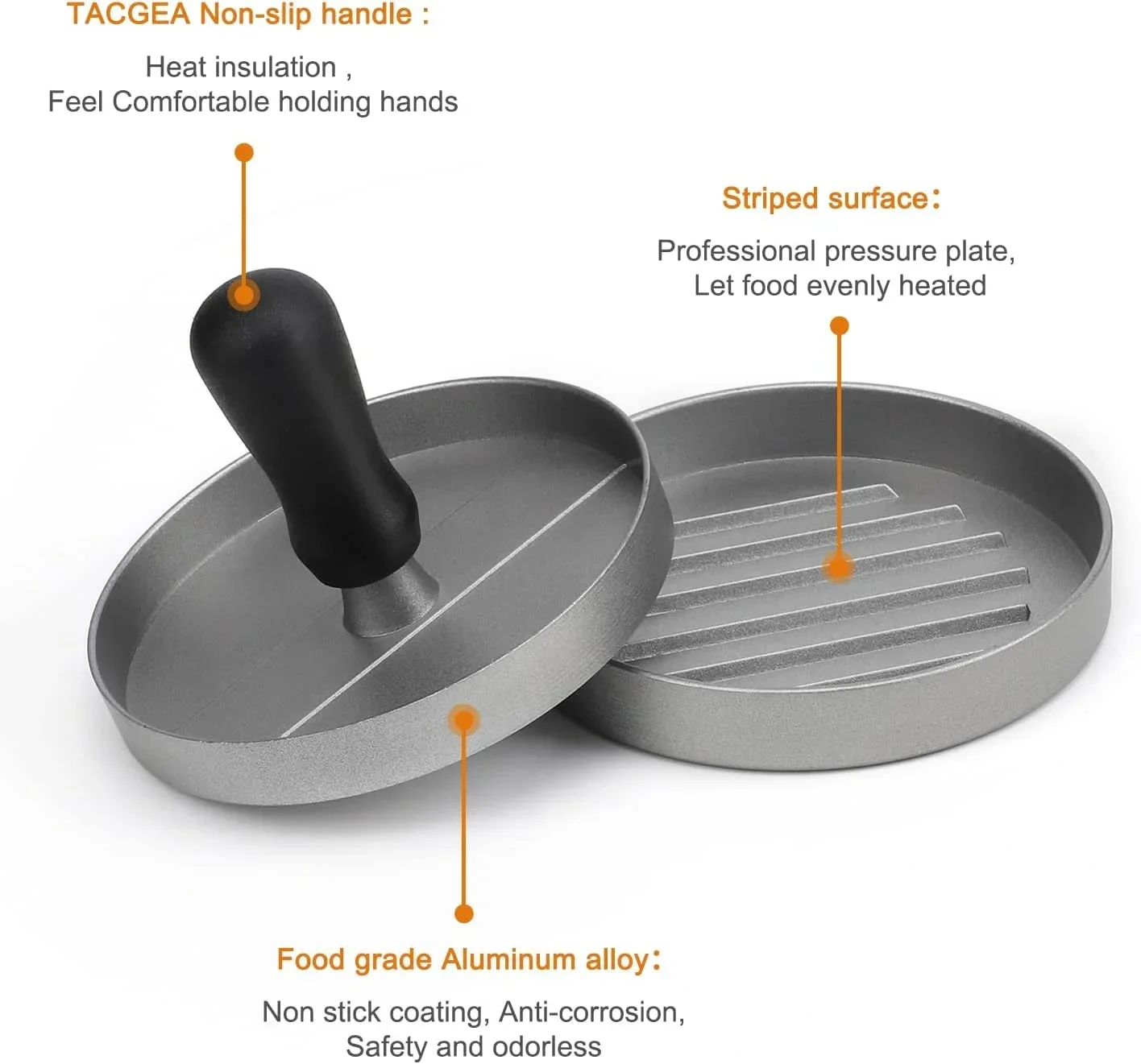 Burgerpresse, antihaftbeschichtet, Hamburger-Patty-Maker, Aluminium-Maker für Küche, BBQ, Grill, Hamburger-Presse, Kochwerkzeug, Wachspapier – Detail 4