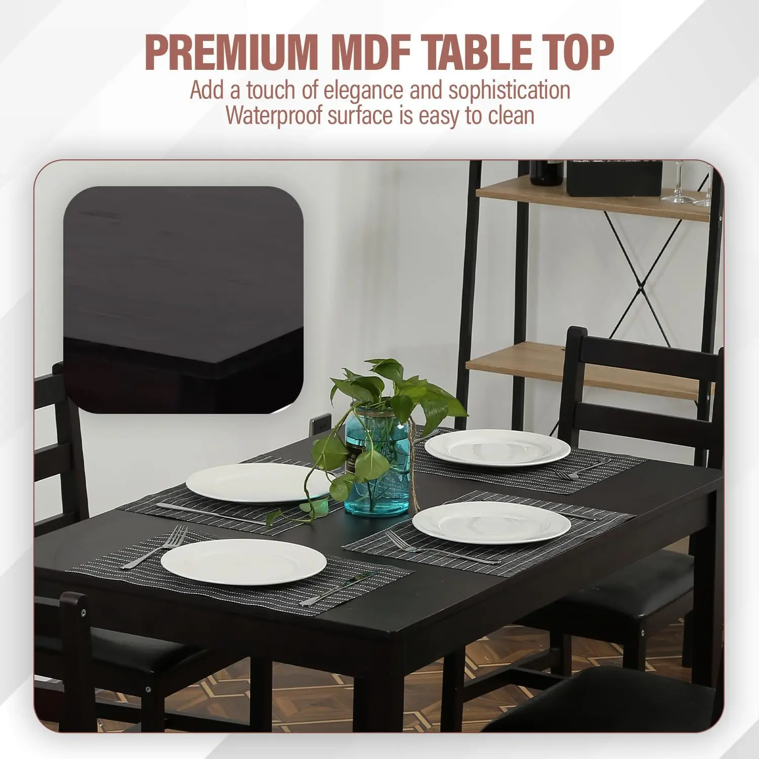 5 Pieces Kitchen Dining Room Set Dining Kitchen Table and Chairs Mid Century Style Wood Dinette Table Set