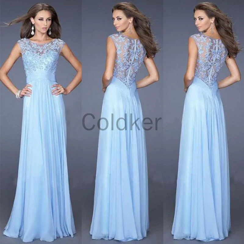 

Women Sexy Slim Fit Sleeveless Lace Splicing Chiffon Back Hollow Out and Zipper Solid Color Maxi Dress Party Evening Dress