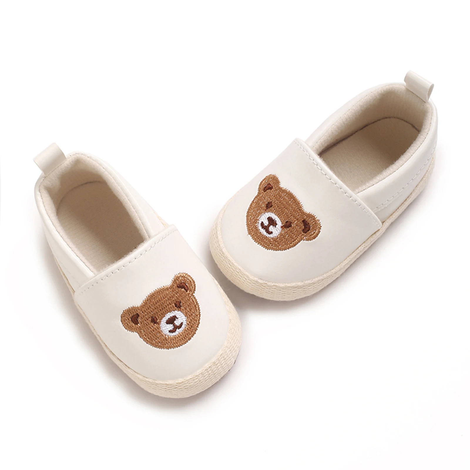 Baby Girl Boy Casual Flats Bear Embroidery Soft Sole First Walking Shoes for Spring Fall Newborn Toddlers PU Leather Shoes 3