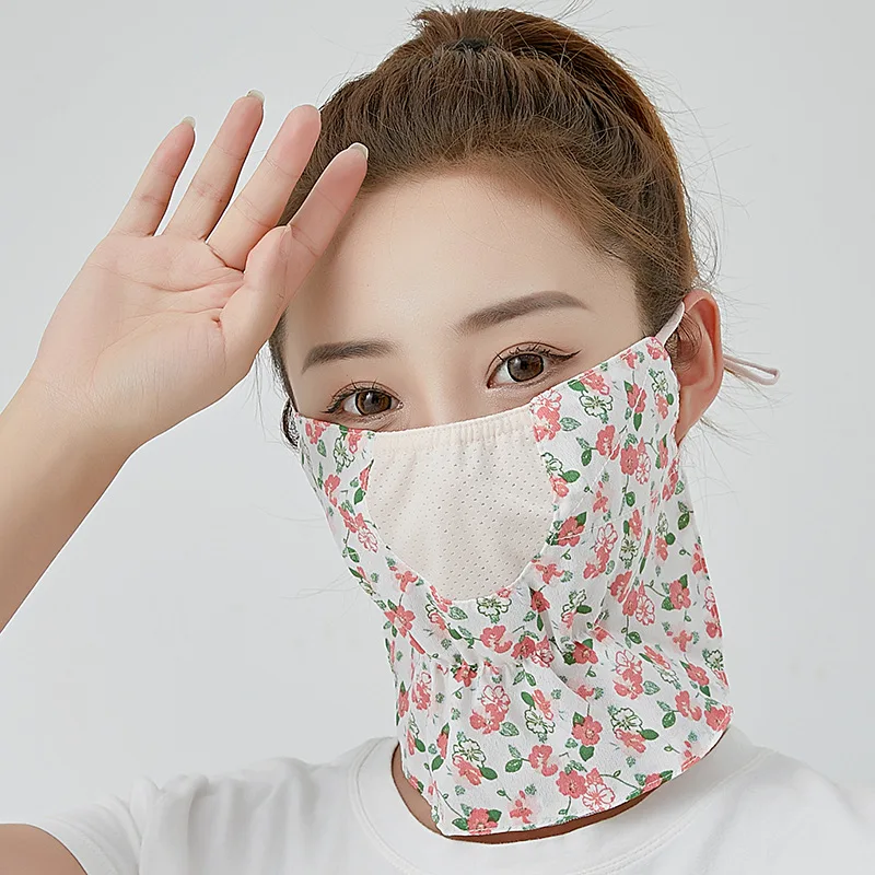 Spring Summer Mask New Neck Protection Breathable Sunscreen Women's Masks Outdoor Riding Floral Sand Veil Opening Dust Mask face mask womens face scarf