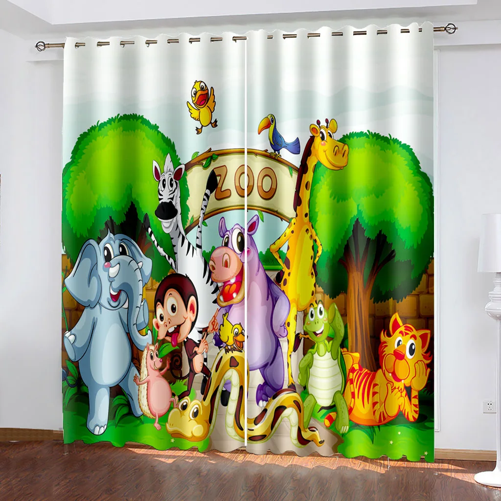 

Zoo Animal Cartoon Cute Funny Kids Child Baby Light Filtering Drapes Thin Window Curtains for Living Room Bedroom Decor 2 Pieces
