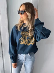2024 New Tiger Letters Sweatshirt For Women Autumn Winter Long Sleeve O-neck Pullovers Tops High Street Fashion Loose Sweatshirt