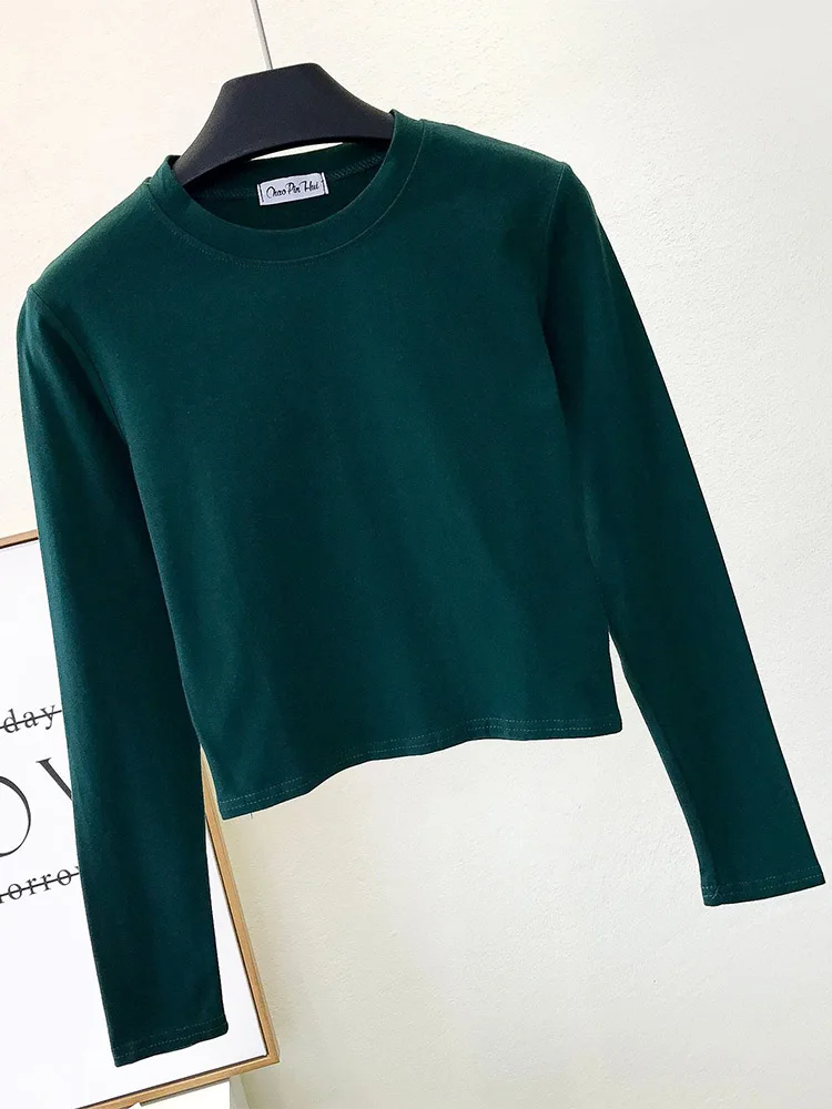 Sexy Black Cotton Women's Clothing O-Neck Long Sleeve Navel Autumn Base Women's Clothing Fashion Casual Ropa Mujer 4