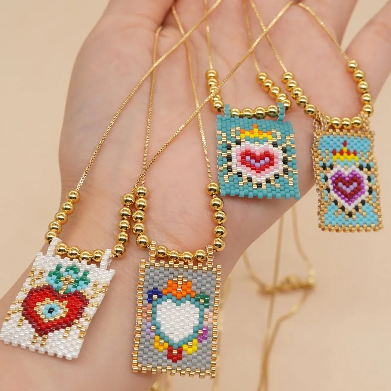 

Beaded necklace Pendant Originality Bohemia Hand weaving Simplicity Tidal current Heart shape Pattern Rice bead necklace