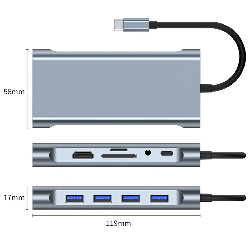 Type C Hub 11-in-1 Type-c USB 3.0 Multi-Port Laptop Docking Station Type C to 4K HDMI VGA PD RJ45 100M Gigabit NIC Adapter