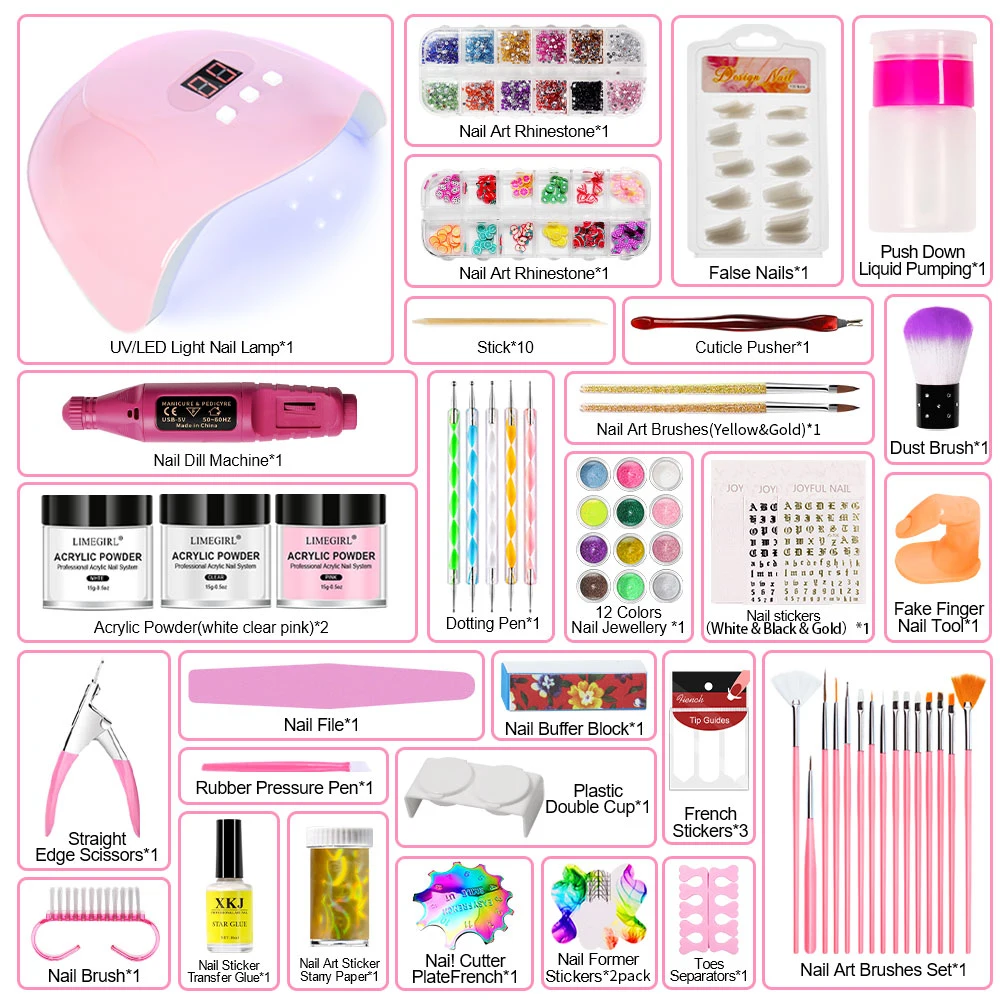 Nail Kit for Beginners Full Acrylic Manicure Kit with Drill and UV Light Nail Extension DIY Complete Starter Kit 2
