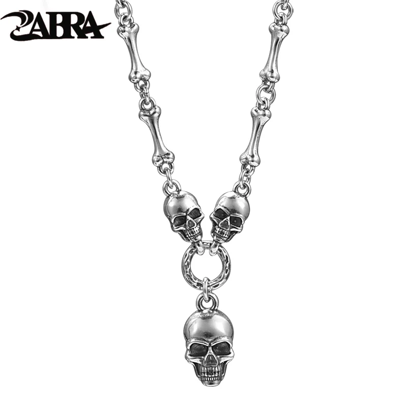 

ZABRA Fashion Skull Head 925 Sterling Silver Pendant Necklace Choker Charm Skeleton Necklaces for Women Men Hip Hop Rock Jewelry