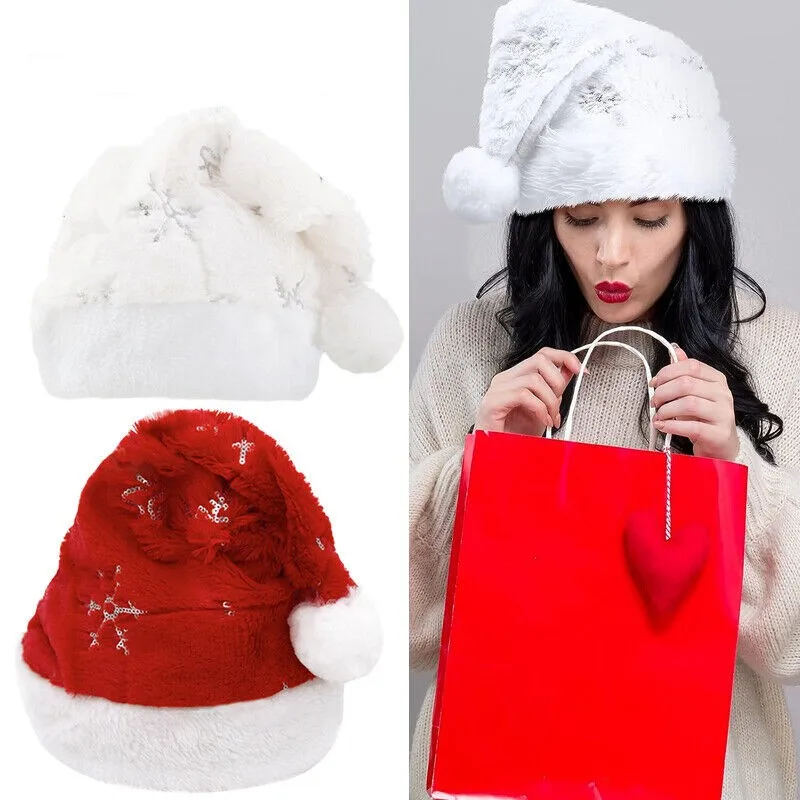 2023 Christmas Hat High-End Embroidered Short Plush Velvet Luxury Snowflake Xmas Hat Home Christmas Decoration Supplies images - 6