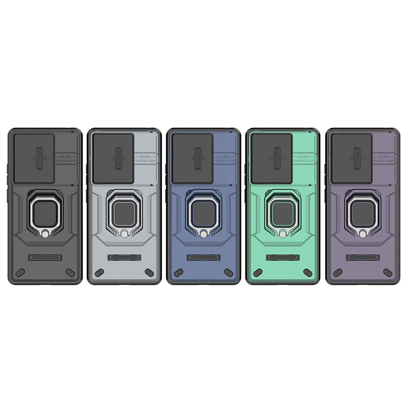Case Shockproof Armor Slide Lens Protection Ring Stand Cover For Xiaomi Redmi Note 13 Pro 4G