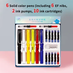 Set of 6 Calligraphy Pens with Replaceable Ink Bags - 0.38mm Fine Tips for Enhanced Writing and Posture Practice (6PC Solid Colors)