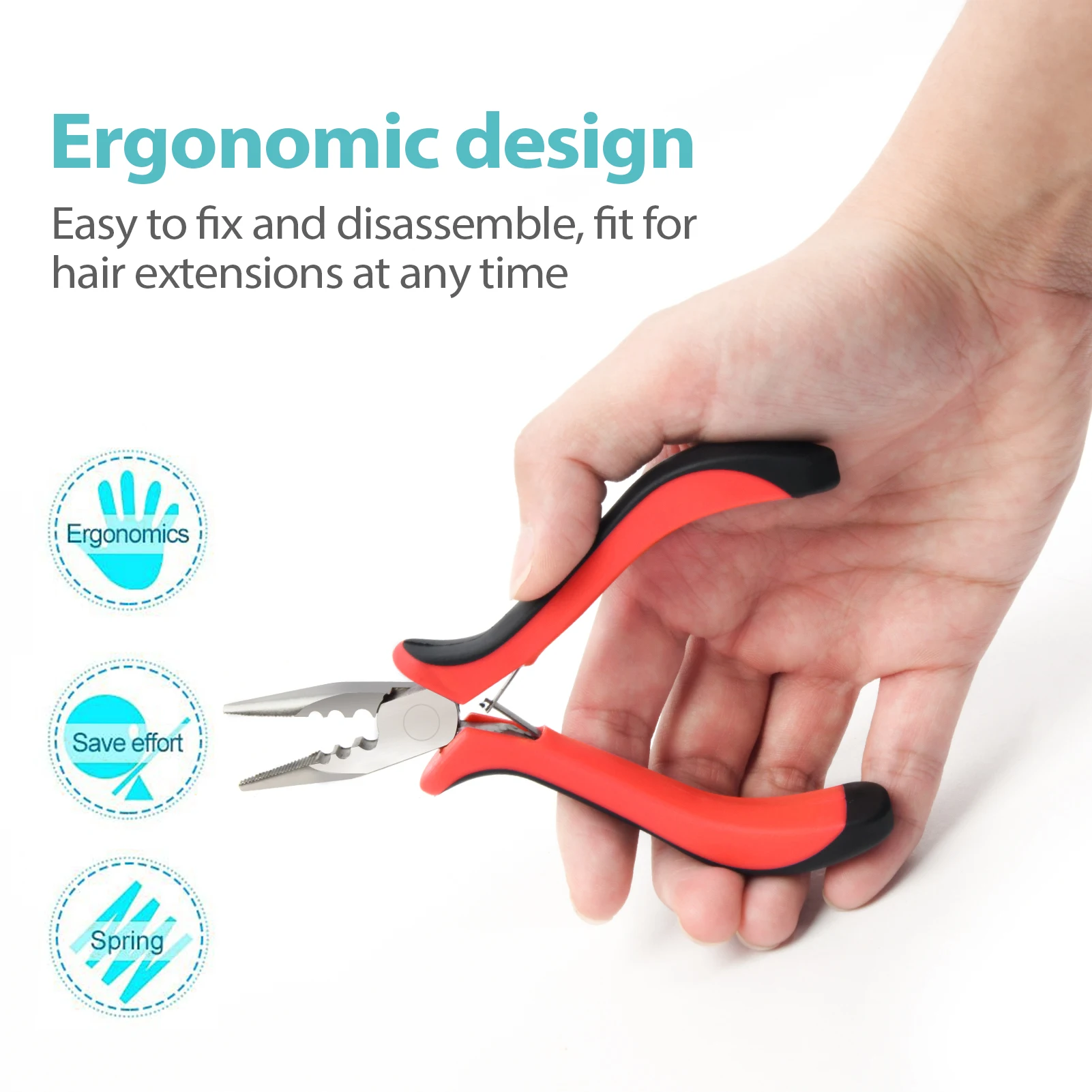 Neitsi Hair Pliers Needle Nose Pliers Tools For Hair Extensions Bond Remover For Micro Loop Human Red Color 3pcs/pack