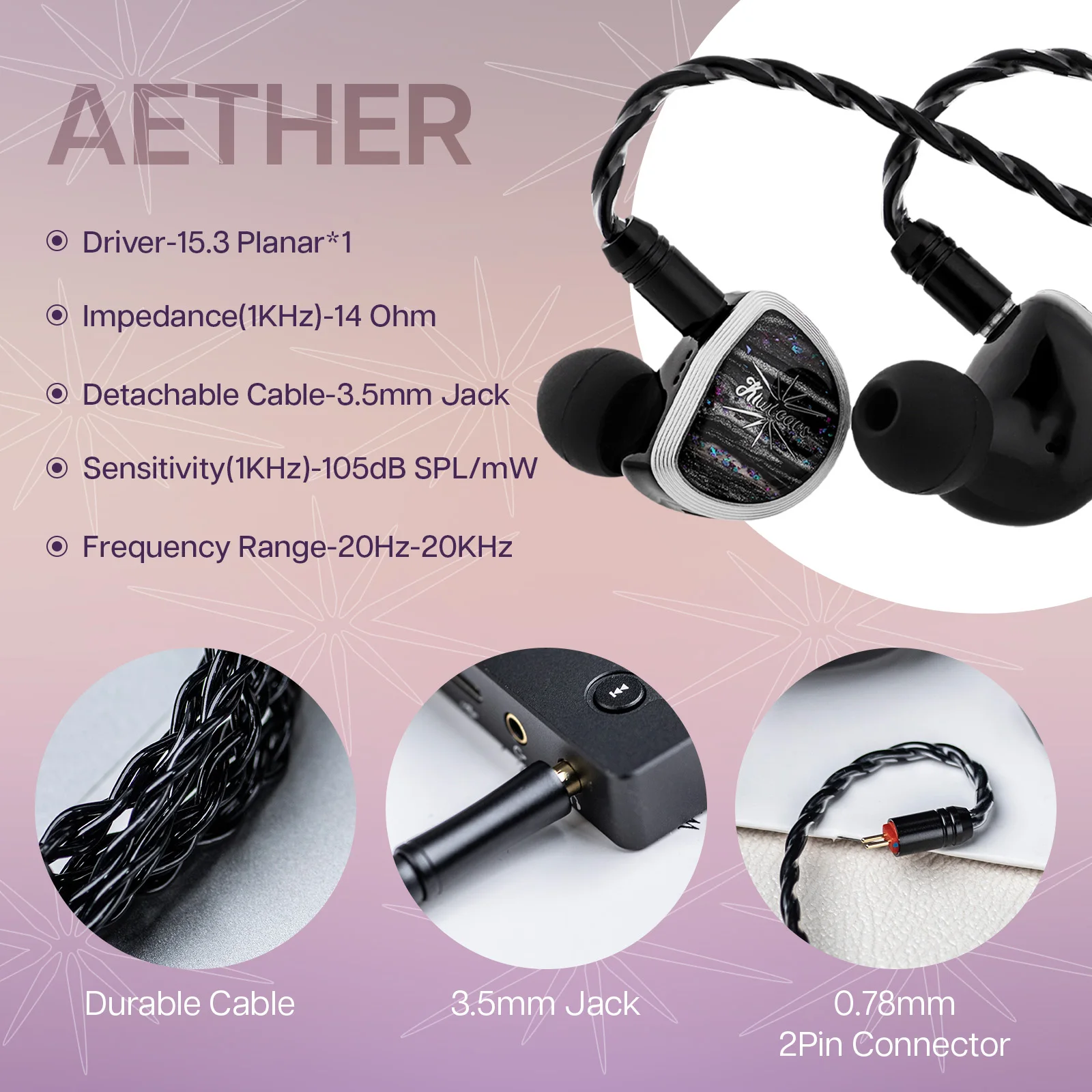 Kiwi Ears Aether 15.3mm Large Planar Driver IEM Hifi Earphones with Detachable Cable System for Gaming and Music Enthusiasts 3
