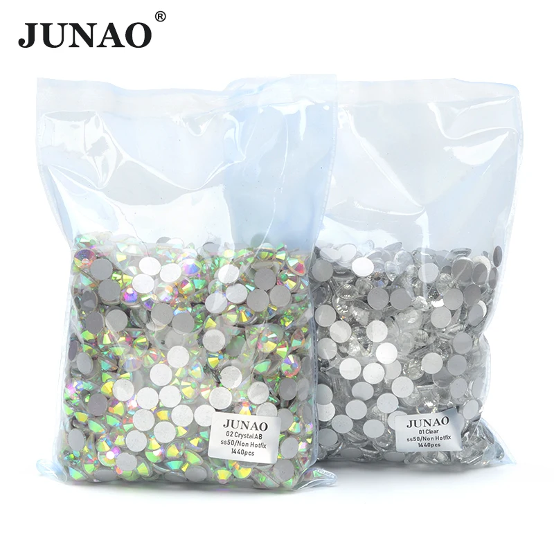 JUNAO Wholesale 100Gross SS3 SS4 SS5 SS6 SS12 SS30 SS40 SS50 Large Clear Crystal AB Glass Rhinestones Flatback Non Hotfix Strass