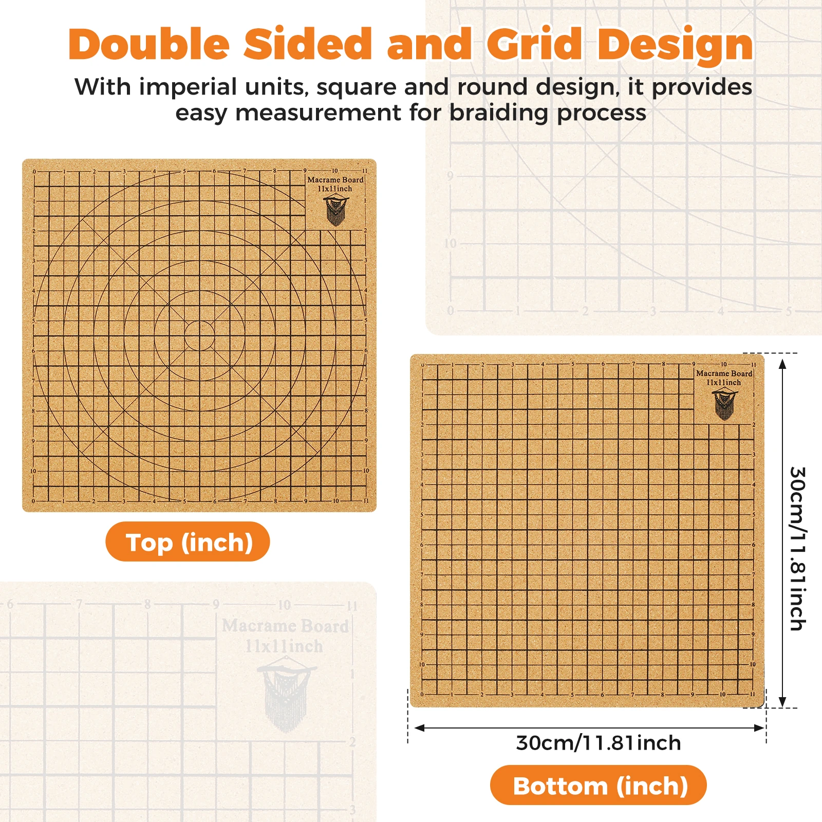 Macrame Board with Grids Double Sided Macrame Project Board with 30 T-pins Reusable Cork Portable Lightweight