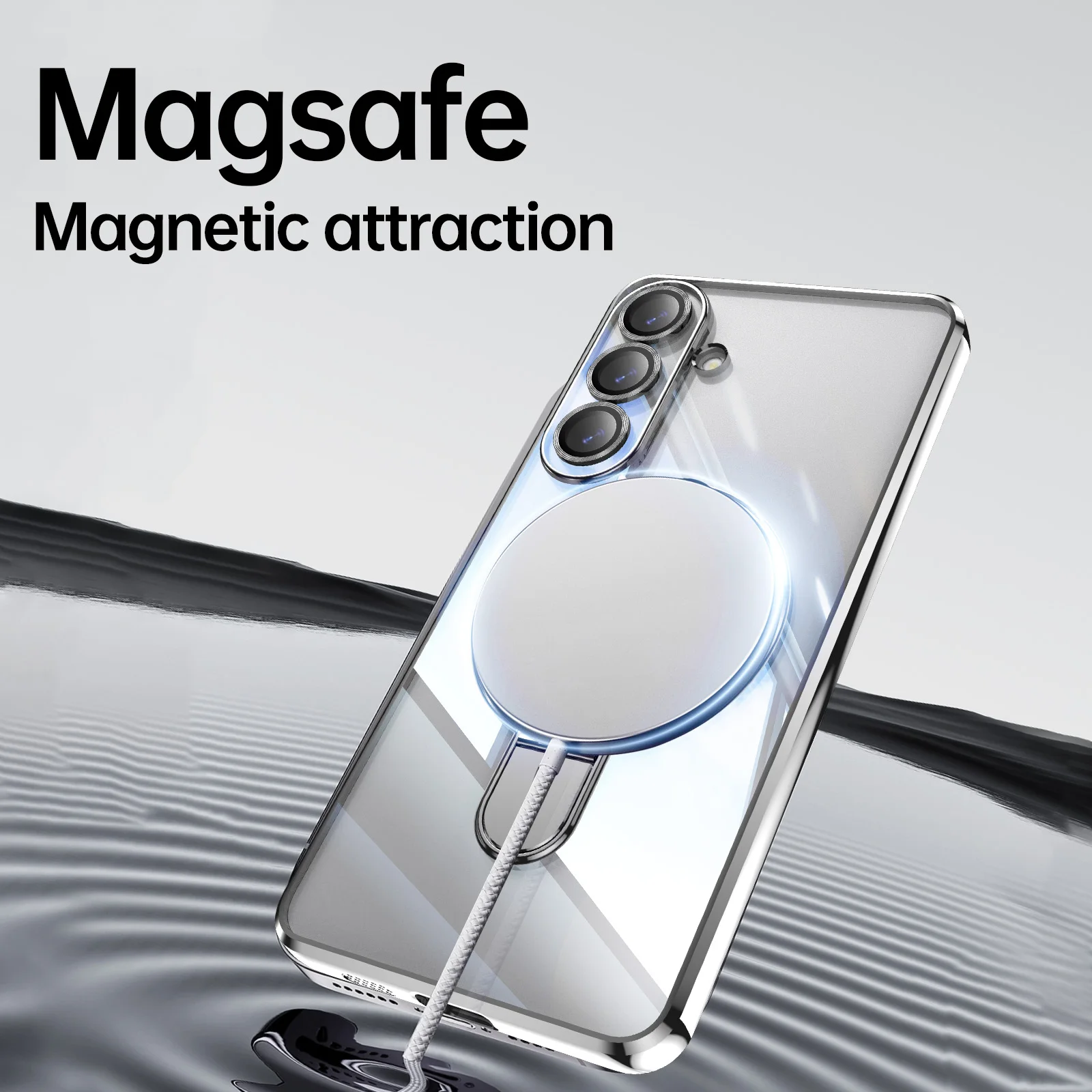 360° Rotating Magnetic Phone Case with Transparent Acrylic Cover and Metal Lens Protection