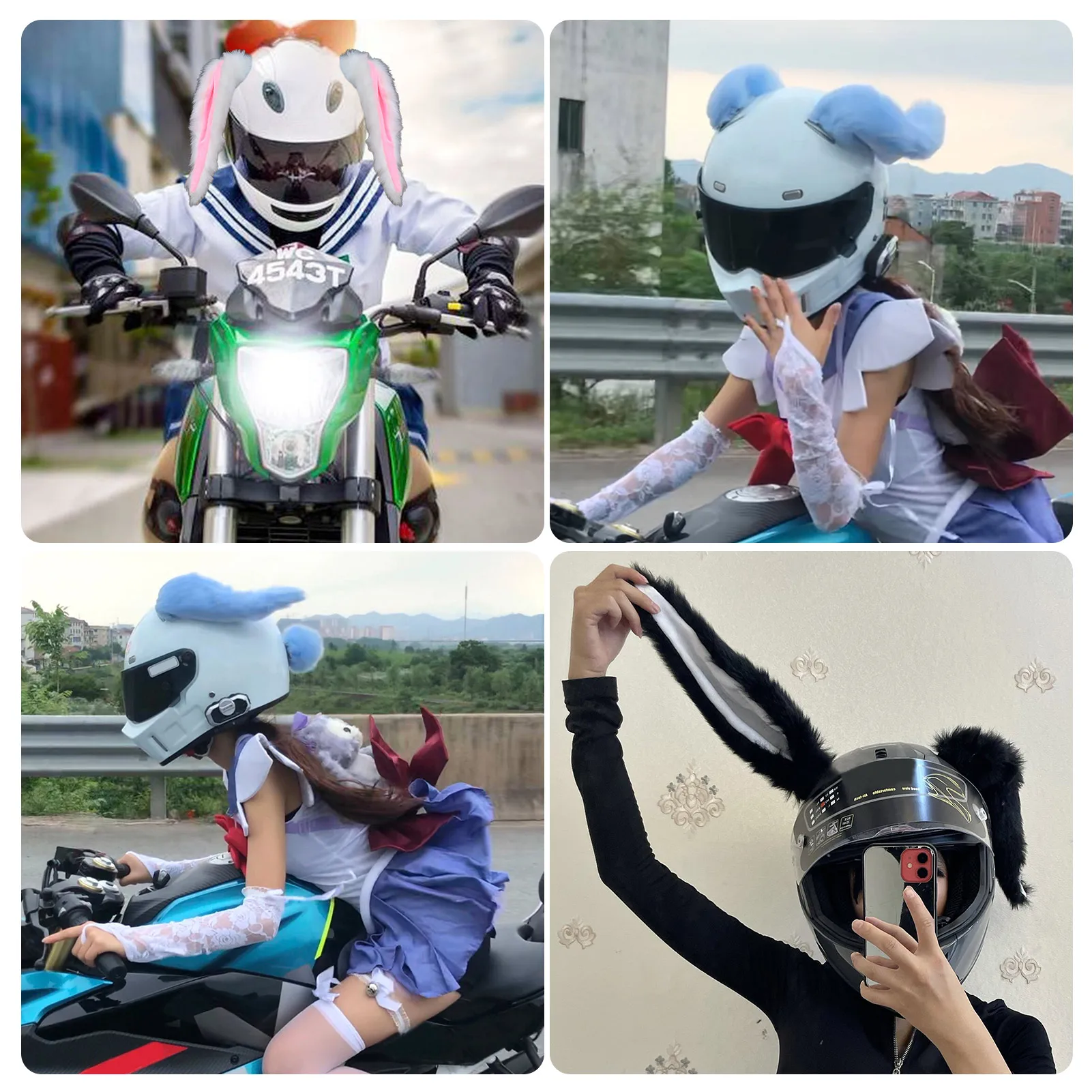 Motorcycle Helmet Cute Plush Rabbit Ears Decoration Motorcycle Headgear