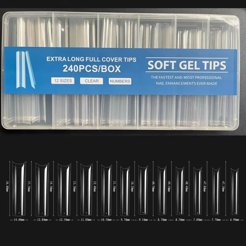 240 Pieces XXL Fake Nails Extra Long Ballet Press-On Full Cover Matte Gel Nail Tips American Capsule Fake Tips