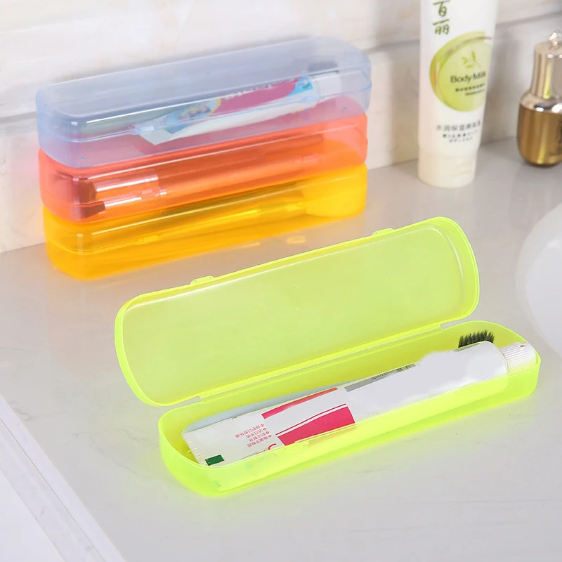 Toothbrush Storage Container Portable Travel Toothbrush Organizer Makeup Brush Toothpaste Storage Candy Color Plastic Box Bathroom Accessories