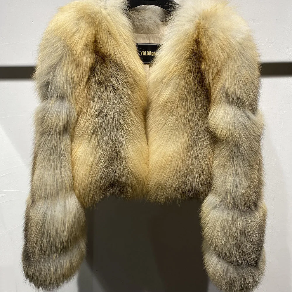 YOLOAgain Women's Natural Fox Fur Jacket 2025 Winter Warm Luxury