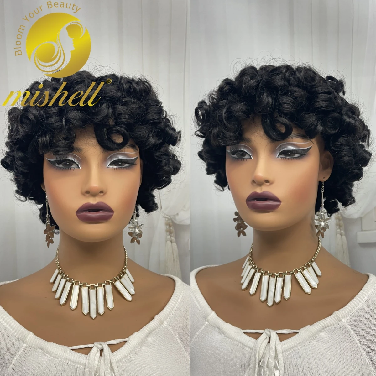 Parrucche Per Capelli Umani Ricci Ricci Naturali Corti Con Densità Del 200% Con Frangia Parrucche Bob Fatte A Macchina Piene Ricci Afro Crespi Per Le 