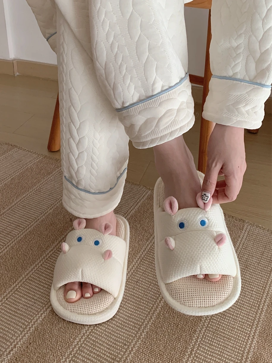 Hipopótamo Pantuflas Animales Para Adultos Zapatillas De Lino Para