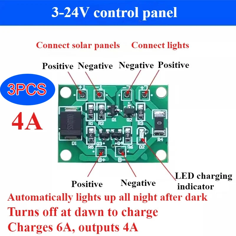 ตัวเลือกสินค้า แผงโซลาร์อัตโนมัติ LED สวิทช์ควบคุม ไฟสวน 3-24V 4-10A Controller