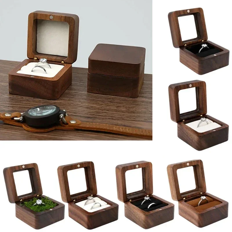 Free Custom Name Walnut Wooden Ring Box Personalized Wedding Anniversary Gift Walnut Wood Engagement Wedding Rings Box Gift