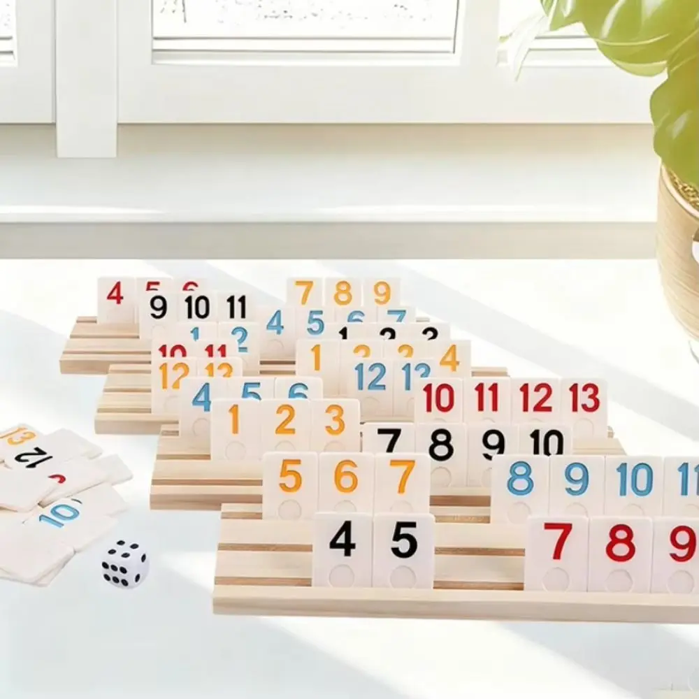106Pcs Board Games Wooden Rummikub Game 106 Tiles Portable Case Rummy Cube Game Travel Set Rummy Tiles Multi-Player