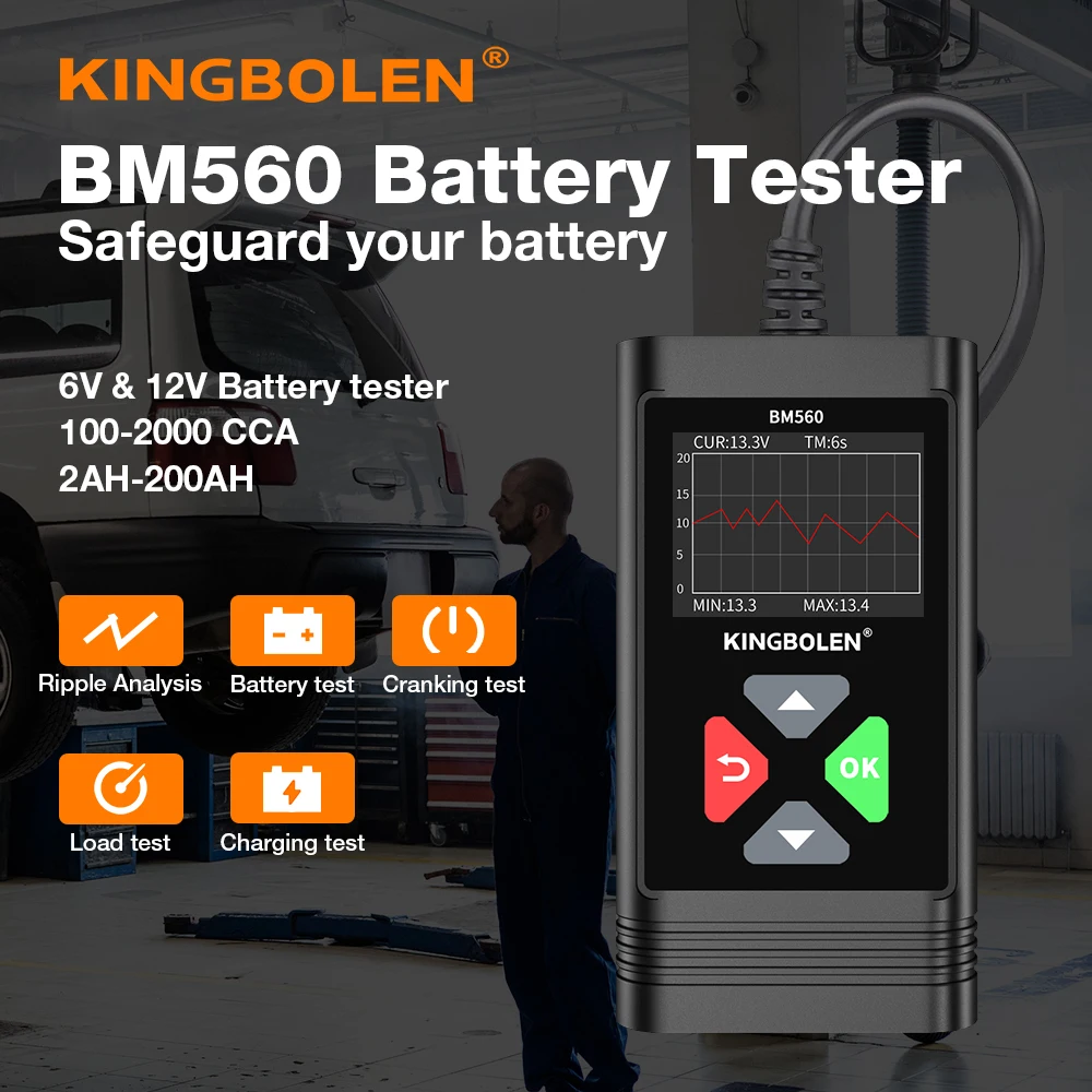 Kingbolen Bm560 Tester Batteria Per Auto 6V 12 V Caricabatteria Per Auto Tester Circut Analizzatore Batteria Pk Elm327 12 Volt Strumenti Batteria