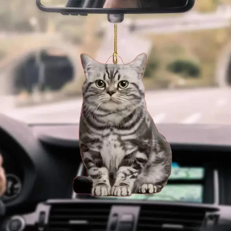 Cute Kitten Puppy Acrylic Mirror Pendant Car Decor Auto Interior Accessories Adorable Animal Theme