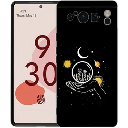 Sleek Black TPU Silicone Shockproof Phone Case with Minimalist Sun and Moon Line Art Design for Pixel 6A (A4)