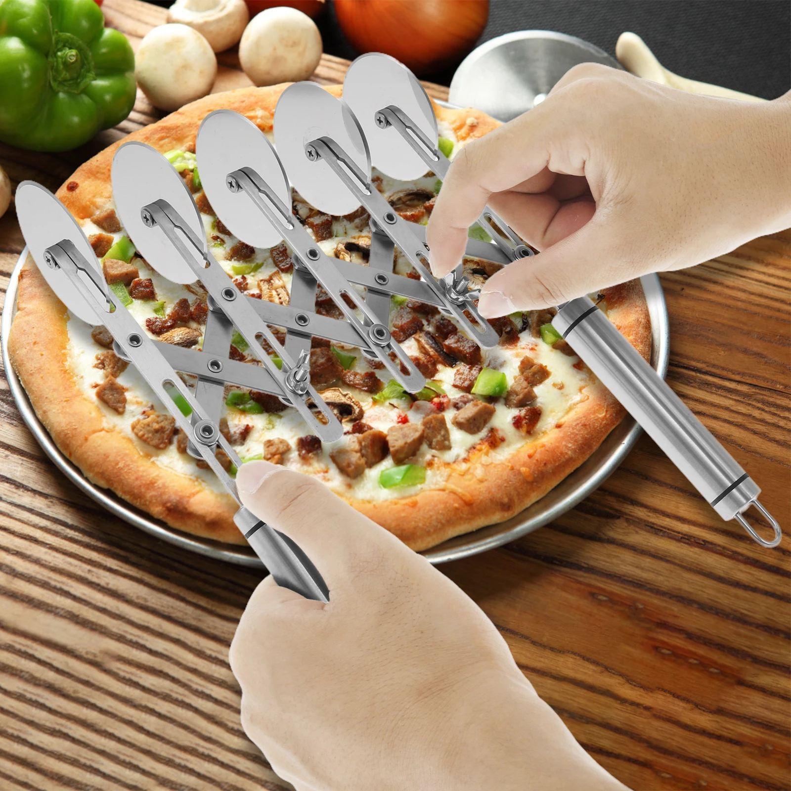 Pastry Cutter Wheel Stainless Steel 5 Wheel Pizza Cutter Adjustable Blade Spacing Safe and Easily Used Pie Pasta baking tool baking accessories