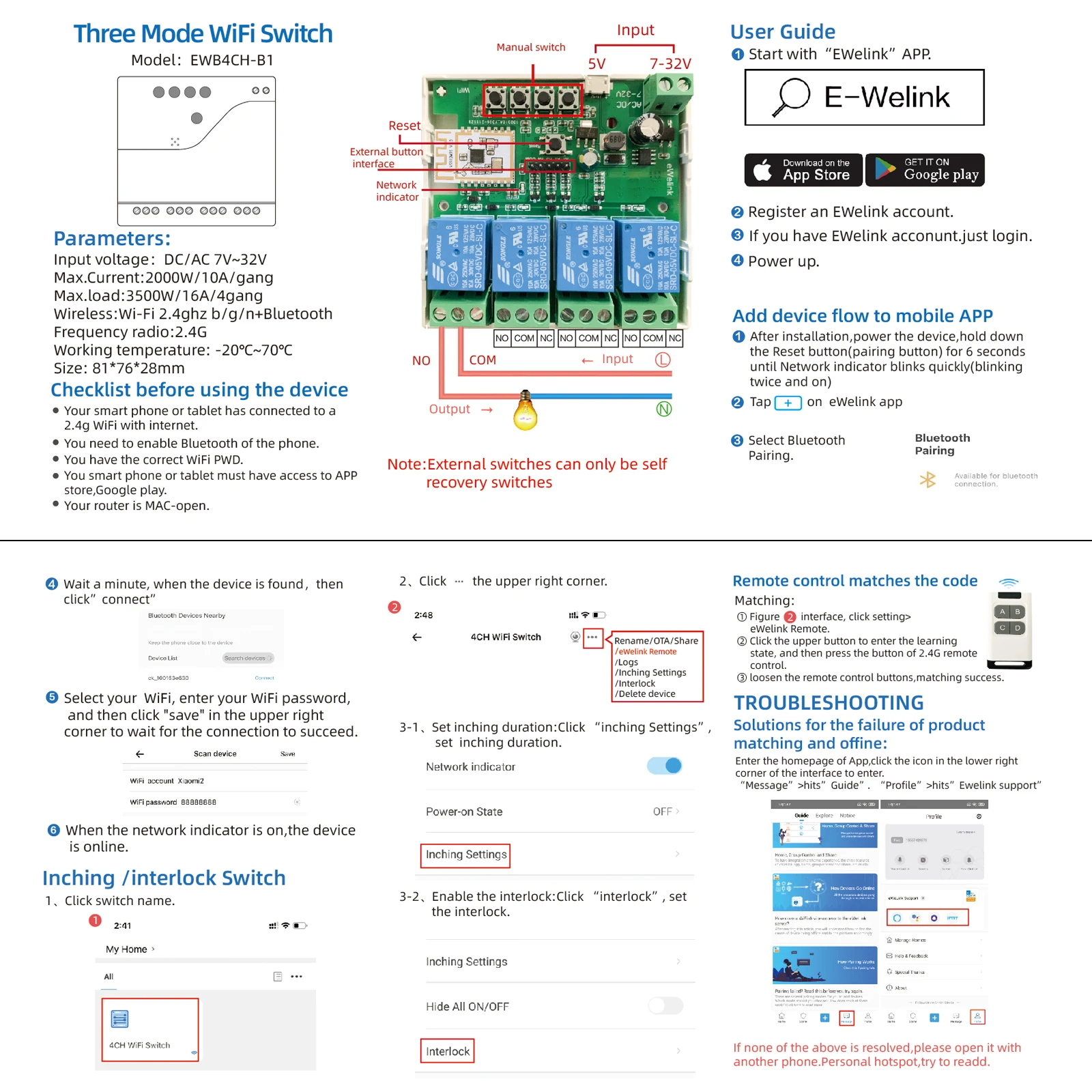 Smart DIY Switch 5V AC/DC 7-32V eWelink WiFi Relay Garage Door Opener ,1/2/4 Cha