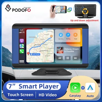 Podofo 무선 카플레이 화면, 안드로이드 자동 모니터, 블루투스 FM AUX AirPlay MP5, 휴대용 모니터 대시보드, 7 인치
