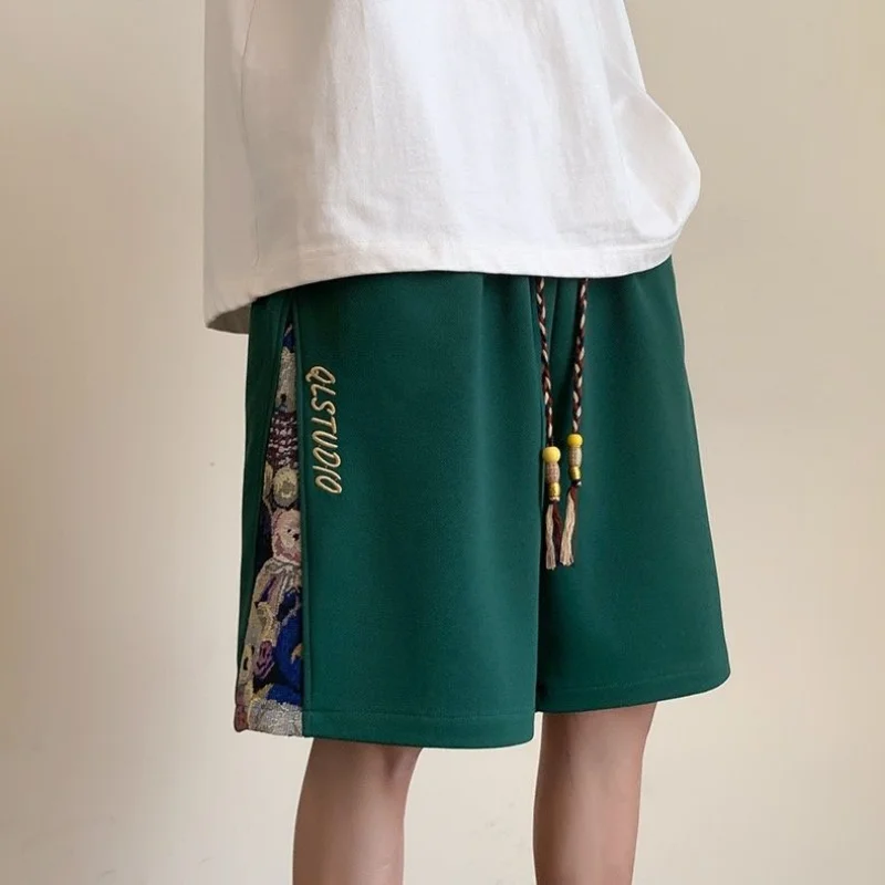 Summer High-end Pockets Chinoiserie Shorts Men's Popular 2023 New Pants Trend Casual Loose Waist Drawstring Cropped Short