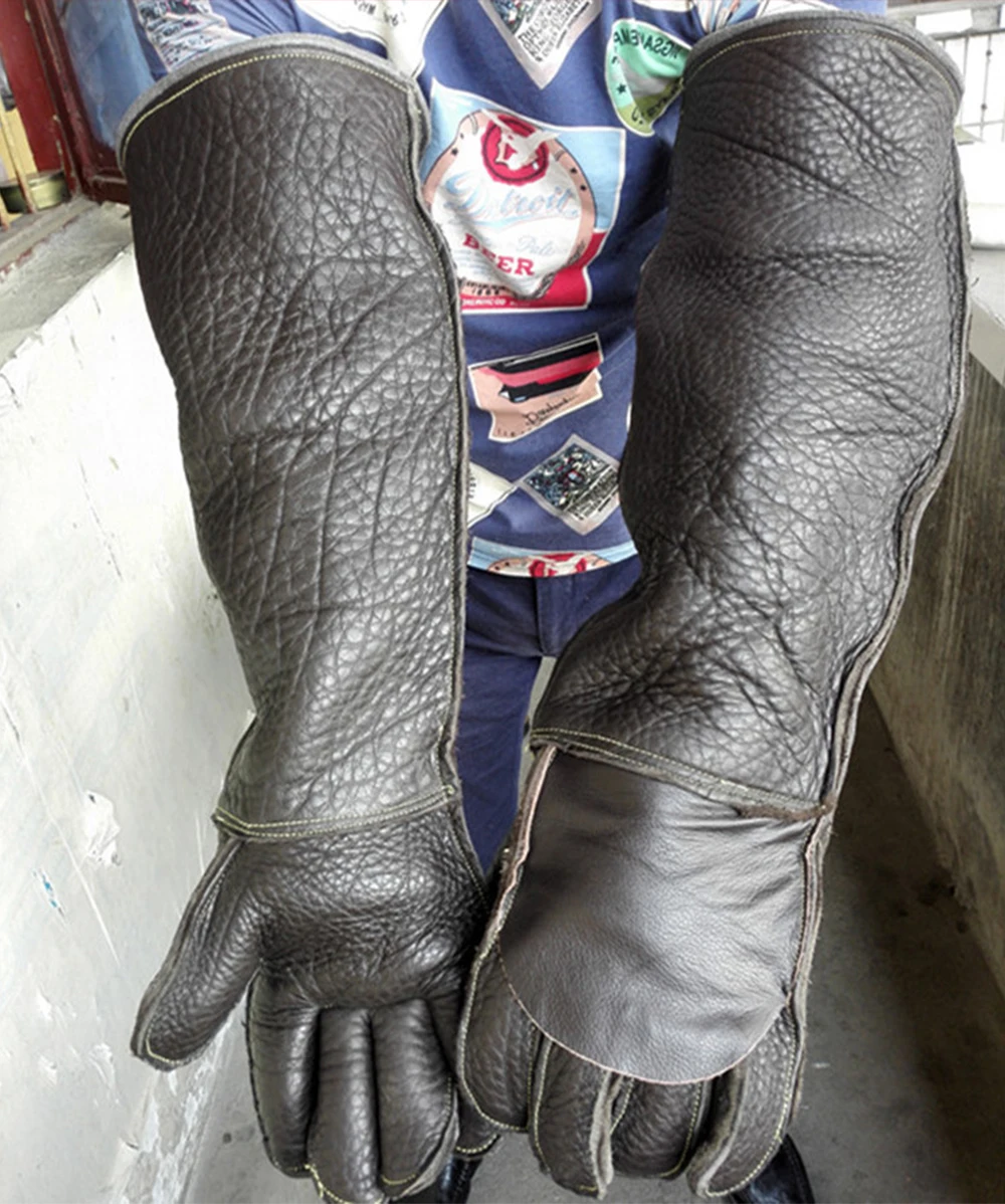 Super Thick Cowhide Anti-bite Gloves For Large Dog Snake Dog Cat Training Safty Protective Gloves For Pet Shop Hospital
