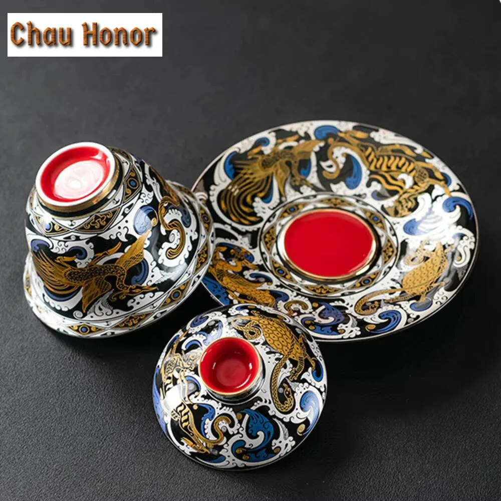 170ml Handmade Gold Coin Taotie Gaiwan High End Anti Scalding Gilded Silver Tea Tureen Tea Making Bowl Tea Ceremony Collection