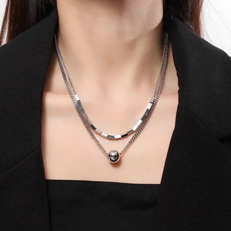 Women's Silver Ball Chain Layered Necklace