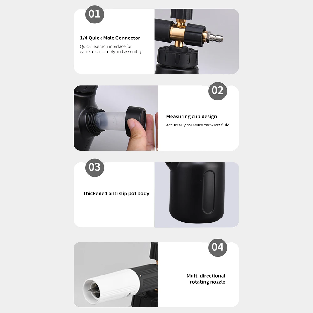 Car Wash Sprayer Foam Gun Cannon Car Wash with 1/4 Quick Male Connector Measuring Cup Design Adjustable Nozzle for Car Cleaning