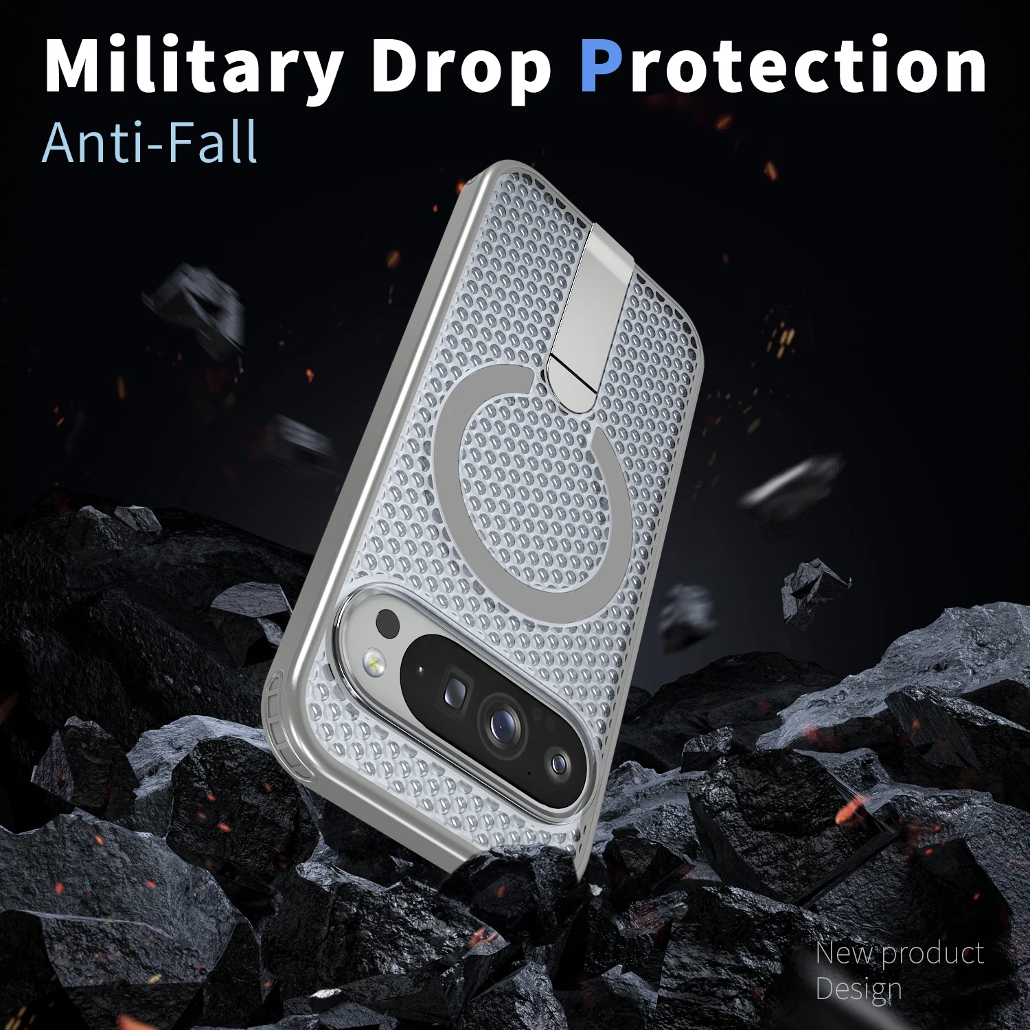 Transparent Particle Heat Dissipation Magnetic Phone Case with PC Board Bracket