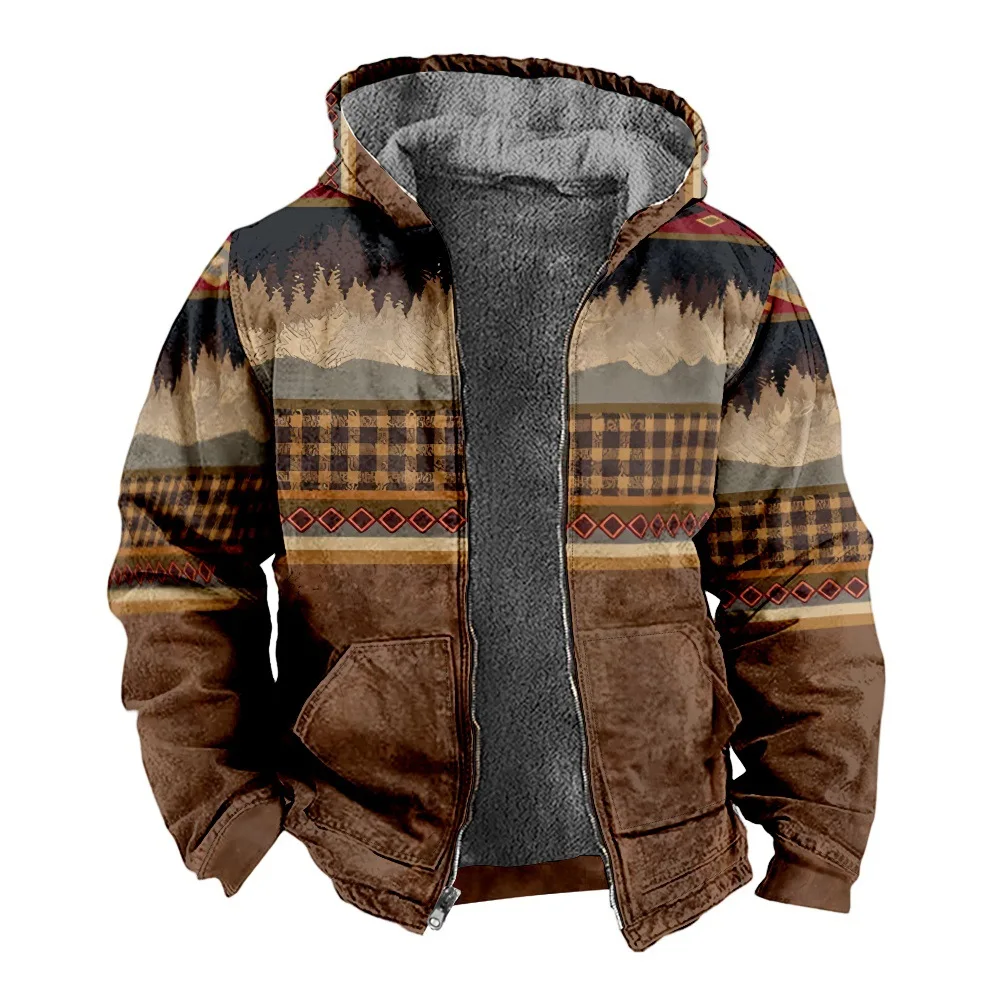 New Bohemian style cotton clothes with hats, casual printed long sleeved zippered sweaters, thick cotton clothes, winter wear a2