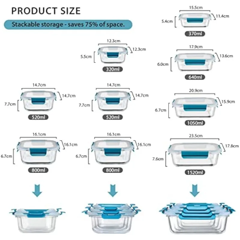 Genicook Oven-Safe Glass Meal-Prep Divided Food Storage Container