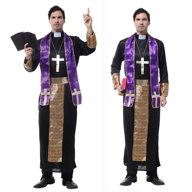 Christian Religious Missionaries Pastor Priest Costume for Men Adult With Cross
