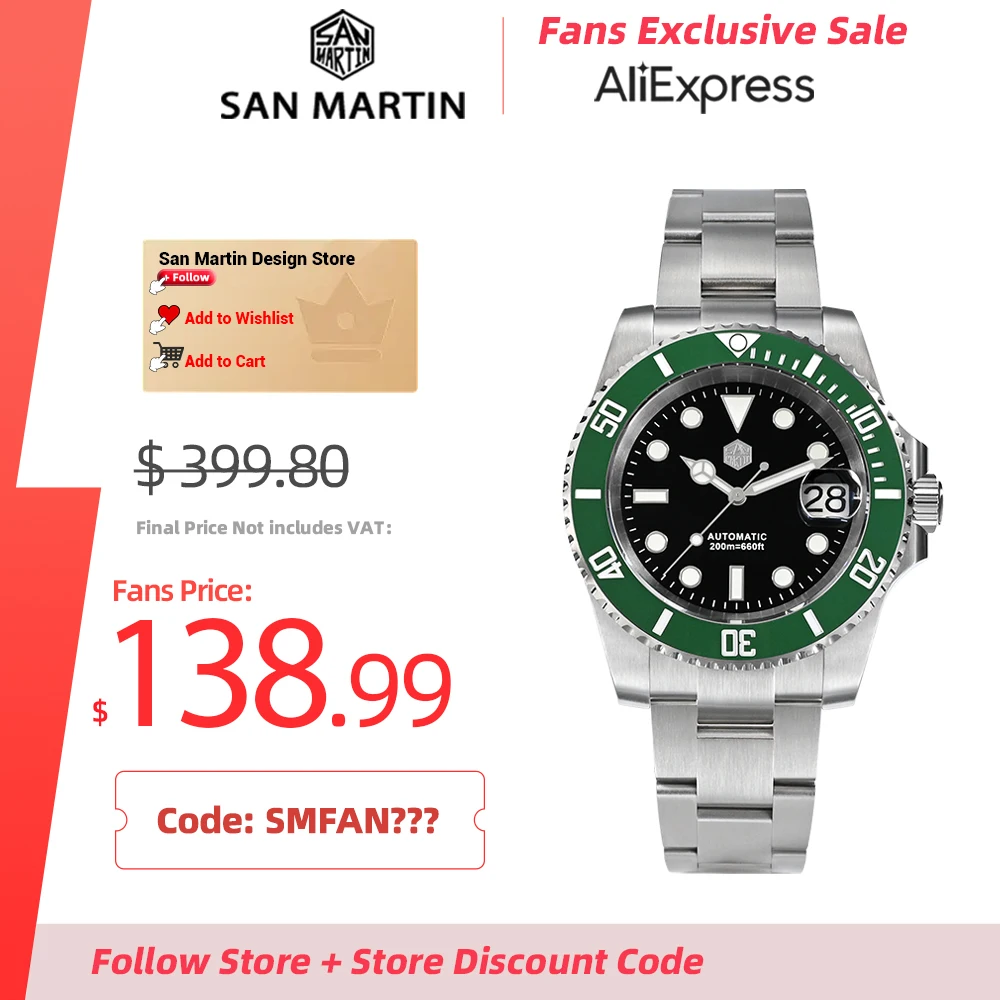 San Martin Men Diving Watches Luxury Business Orologio Meccanico Automatico In Acciaio Inossidabile Vetro Zaffiro Impermeabile 20Bar Sn0017