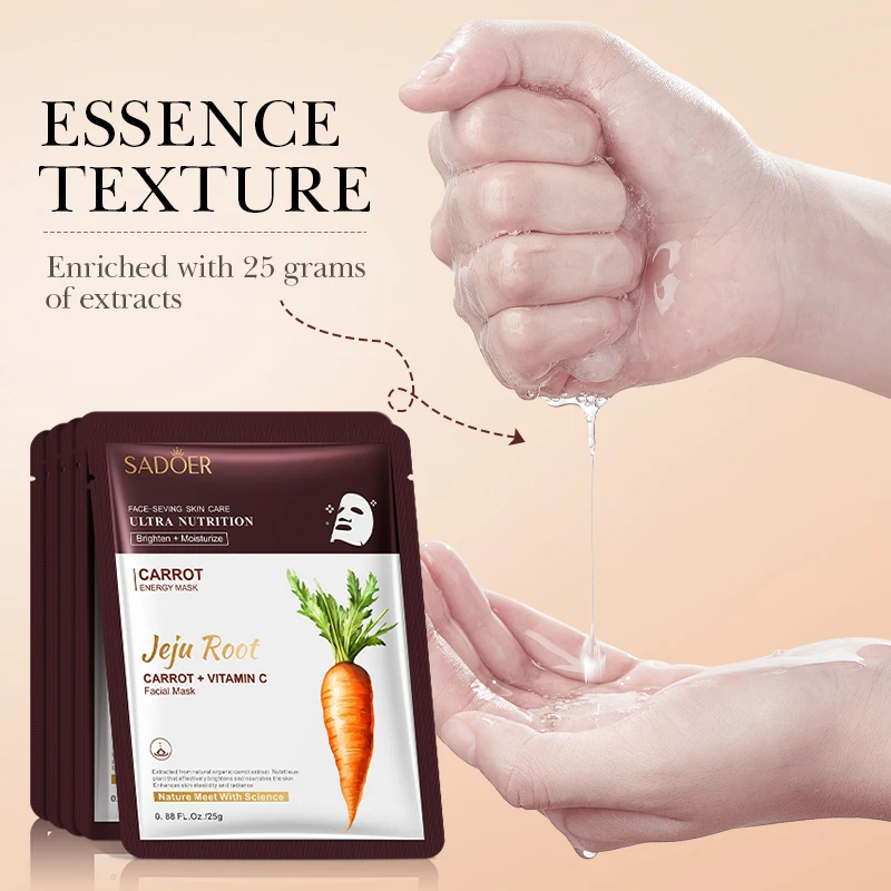 SADOER Carrot Vitamin C Face Mask Whitening Facial Masks Moisturizing Anti-aging Anti Wrinkles Face Sheet Mask Skin Care
